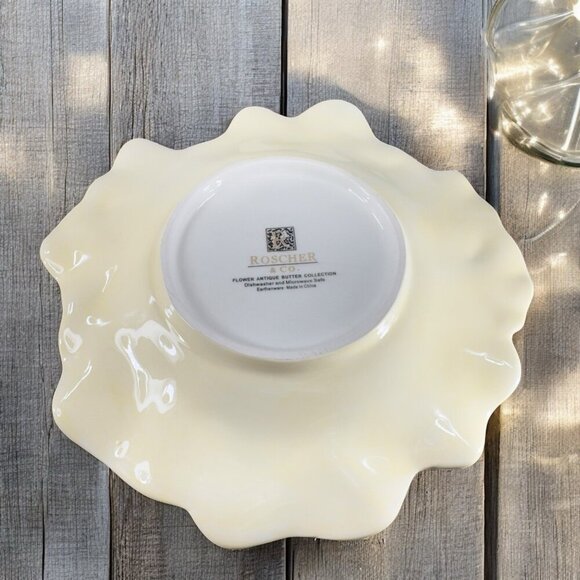 Roscher Flower Antique Butter Yellow Dish Plate 9inch Flower Shape Plate Set 2 - Picture 3 of 15